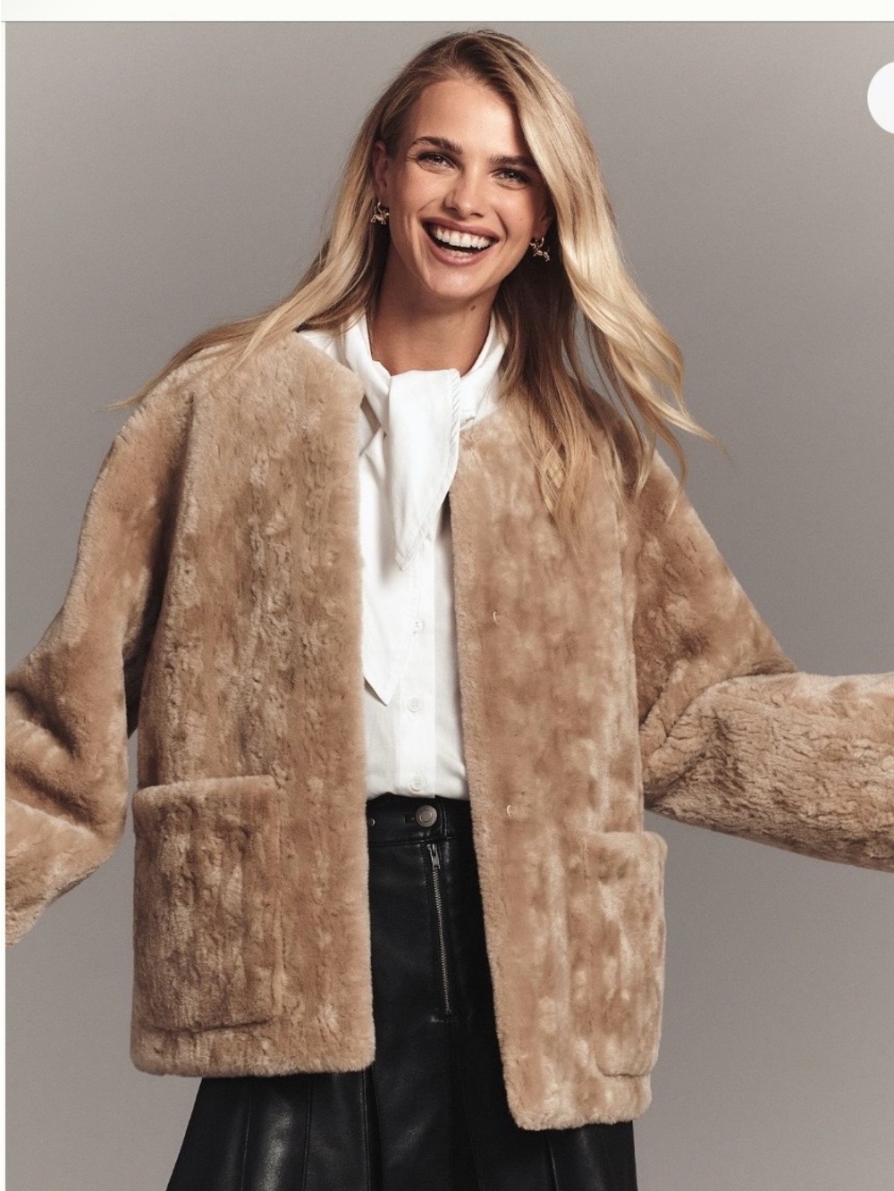 Maeve Plush Teddy Jacket in Light Tan